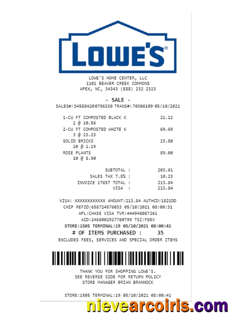 LOWE'S payment receipt